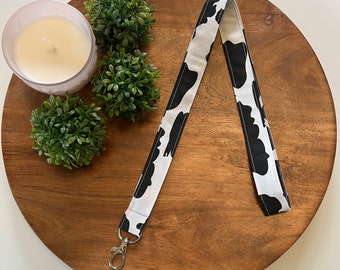 Cow Print Lanyard, Cotton ID Badge Holder, Keychain