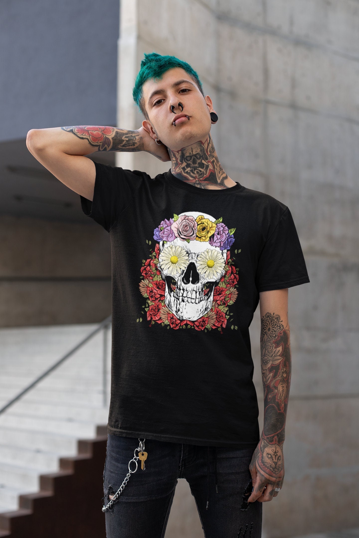 Flower skull t shirt - .de