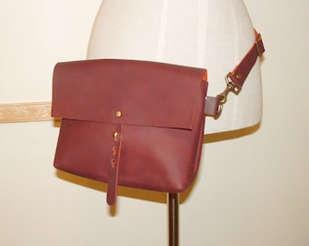 Leather Waist Bag Hip Bag Belt Bag Made with Full Grain Veg. Tanned Leather in Distress Wine color by Katz Leather