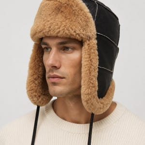 Handmade Sheepskin Aviator Hat: Leather Fur Trapper Bomber