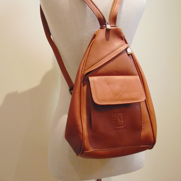 Small TAN GENUINE LEATHER Backpack Shoulder Bag by Katz, Womens Small Leather Tan Bag Rucksack handmade purse Gift for women women backpack