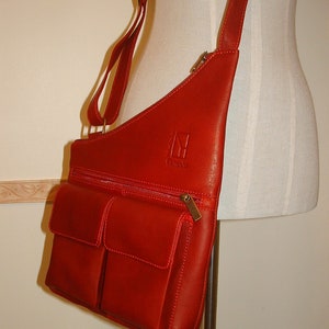 Mittelgroße echte Leder Crossbody Bag, Rote Damen Ledertasche, Herren Leder Handtasche Satchel, handgemachte Geldbörse, Unisex