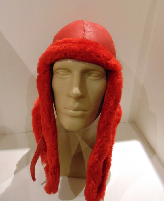 Bonnet Aviateur Unisexe En Cuir Et Laine - Taille L, Noir, Neuf Avec étiquettes