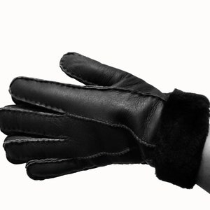 Warm Women Black Sheepskin Shearling Gloves Handmade size S-M-L for women by Katz Leather