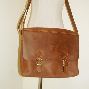 Sac messager crossbody en cuir véritable pour ordinateur portable unisexe, camel / beige, sac à main en cuir, fait à la main par Ben Katz 2 divi