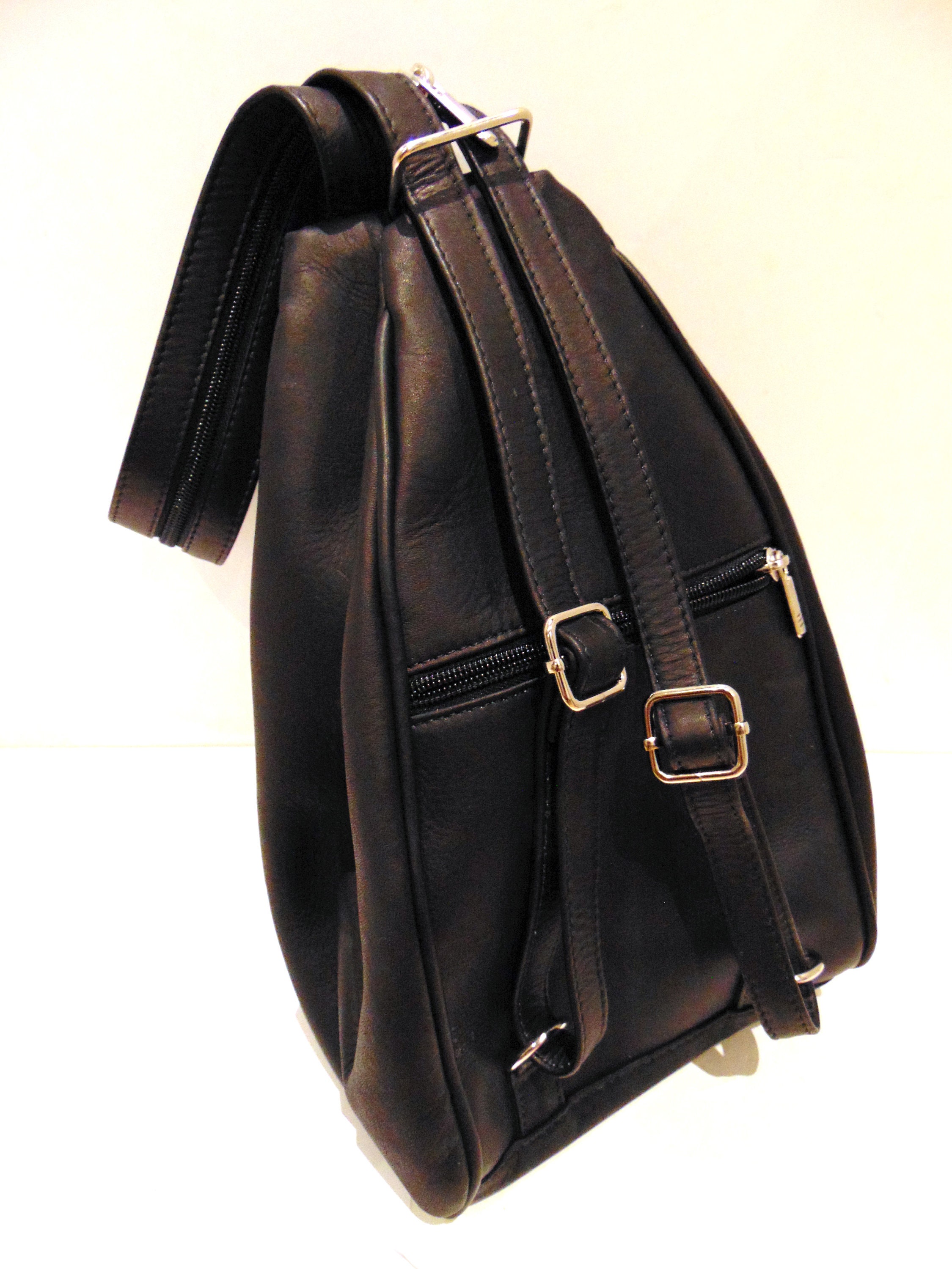 Small BLACK GENUINE LEATHER Backpack Shoulder Bag by Katz Etsy