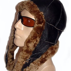 Warm Handmade Sheepskin Shearling Real Leather Fur Aviator Hat Unisex by Katz Leather - Canada