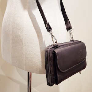 Cartera de cuero tipo bandolera en marrón oscuro, bolso de hombro para teléfono de Katz Leather - Canadá