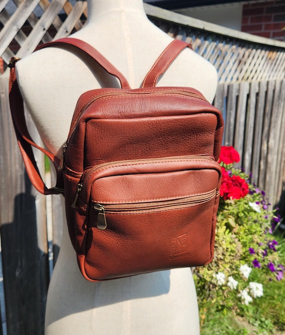 Small Light Brown Leather Backpack Purse by Katz - Handmade  display picture 2