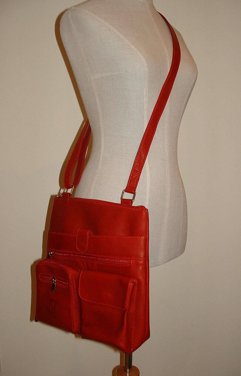 Genuine Leather Crossbody Messenger Bag Unisex Red Leather Etsy