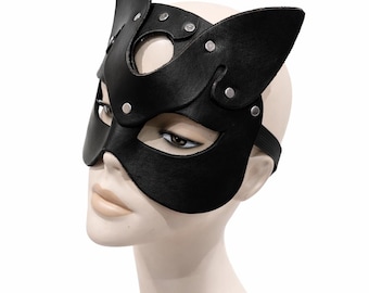 Handgefertigte Schwarze Leder Maske: Unisex Superhelden Kostüm