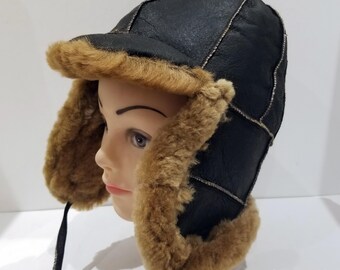 Children&#39;s Sheepskin Aviator Hat Real Shearling Warm Handmade Unisex by Katz Leather - Canada