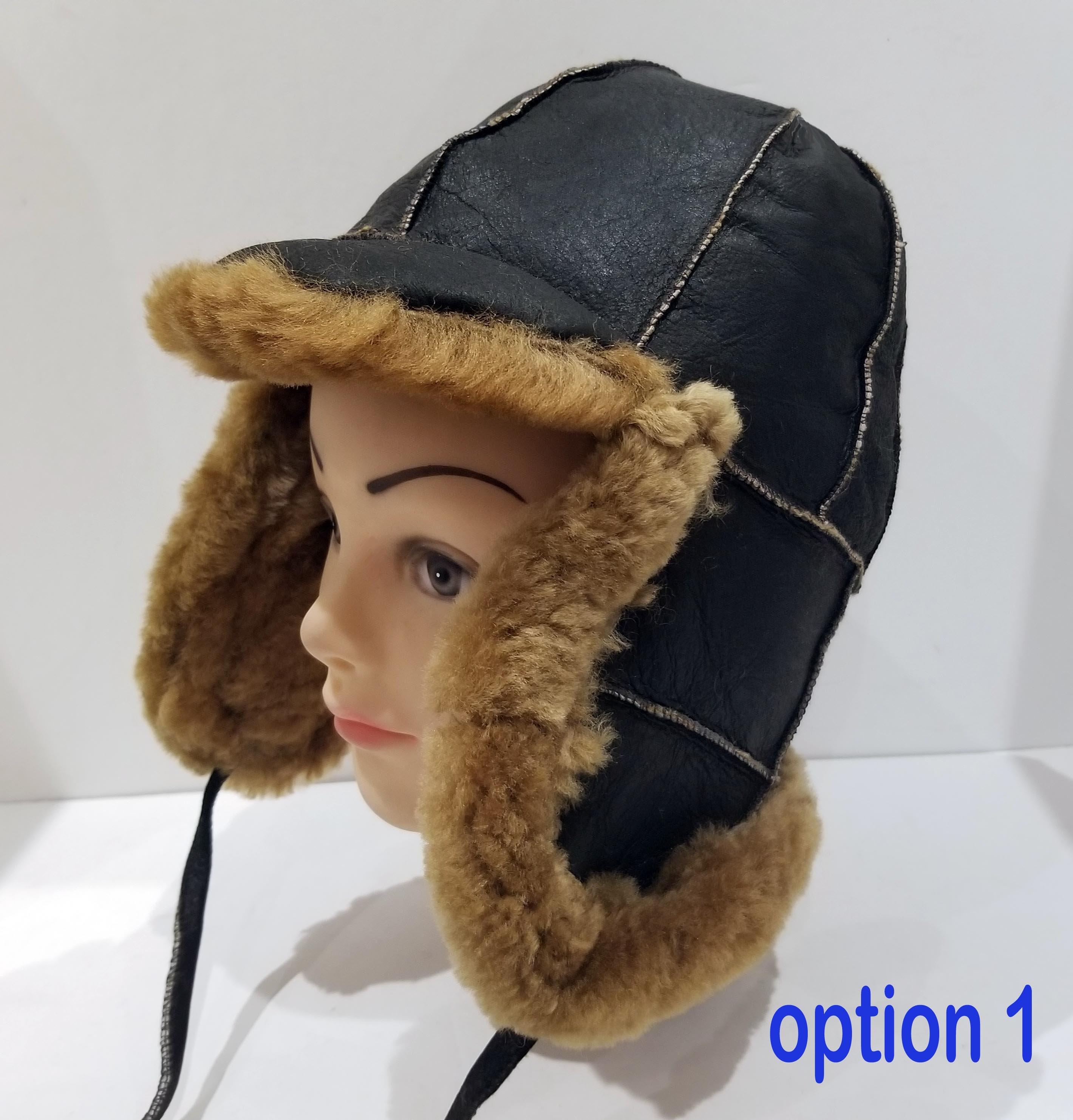 Sheepskin Shearling Leather Fur Hat FlyBoy Sheepskin Pilot Hat | Brown Shearling | SheepskinShop.com main image 4