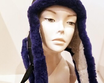 Purple Faux-Shearling Trapper Hat with ALOCS logo roarsome-purple-sherpa-fleece-  main image 3