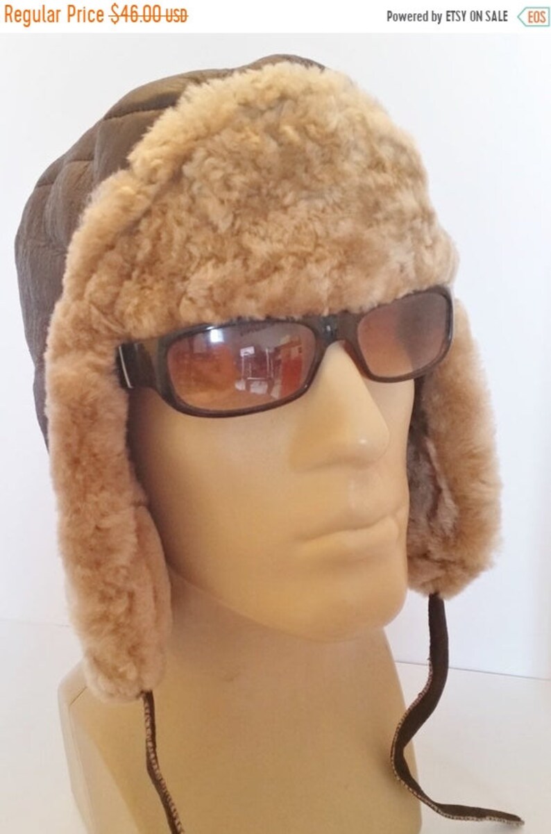 men/'s Sheepskin Russian Bomber Aviator Russian Hat in one Real Leather NEW