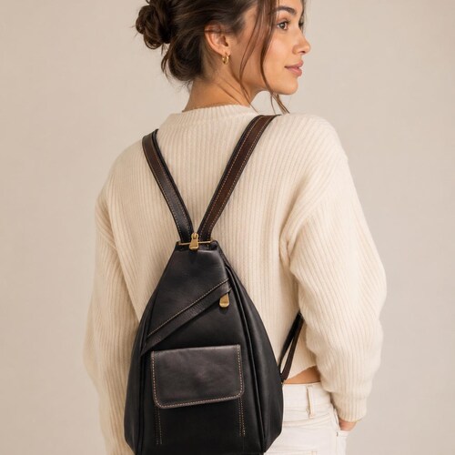 Petit sac à main sac à dos en cuir marron : sac à bandoulière fait main