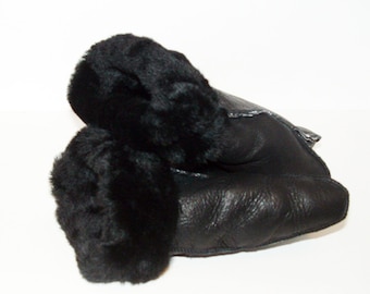Warm Black Sheepskin shearling Mittens Handmade choose size