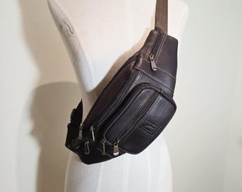 Dark Brown Leather Fanny Pack: Unisex Belt Bag, Festival Hip Bag