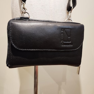 Leather Crossbody Wallet Purse Black, Phone Shoulder Bag by Katz Leather - Canada