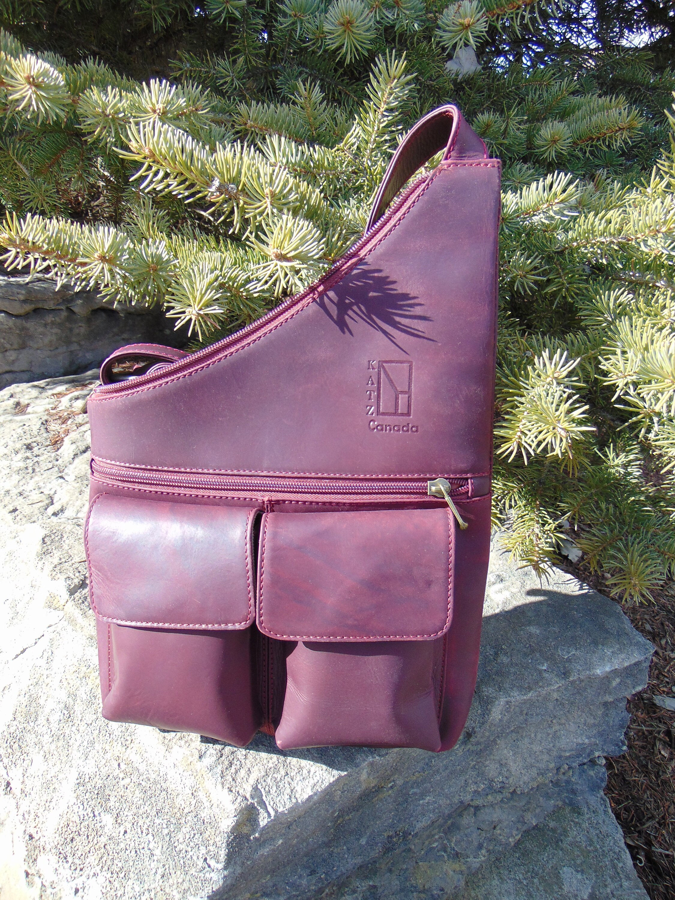 Medium Genuine Leather Crossbody Bag Aubergine Eggplant Etsy