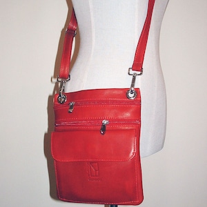 Pequeño Bolso Bandolera de Cuero Rojo Genuino hecho por Katz, Cartera Hecha a Mano, Bolso Mensajero de Cuero Rojo