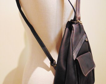 villager Dark Brown Leather Sling Backpack Leather Backpack – Leather Village main image 4