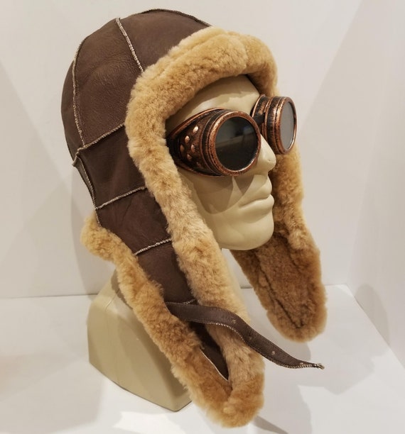 Shearling Aviator Hat Warm Handmade Sheepskin Shearling Real Shearling Aviator Hat Warm Handmade Sheepskin Shearling Real