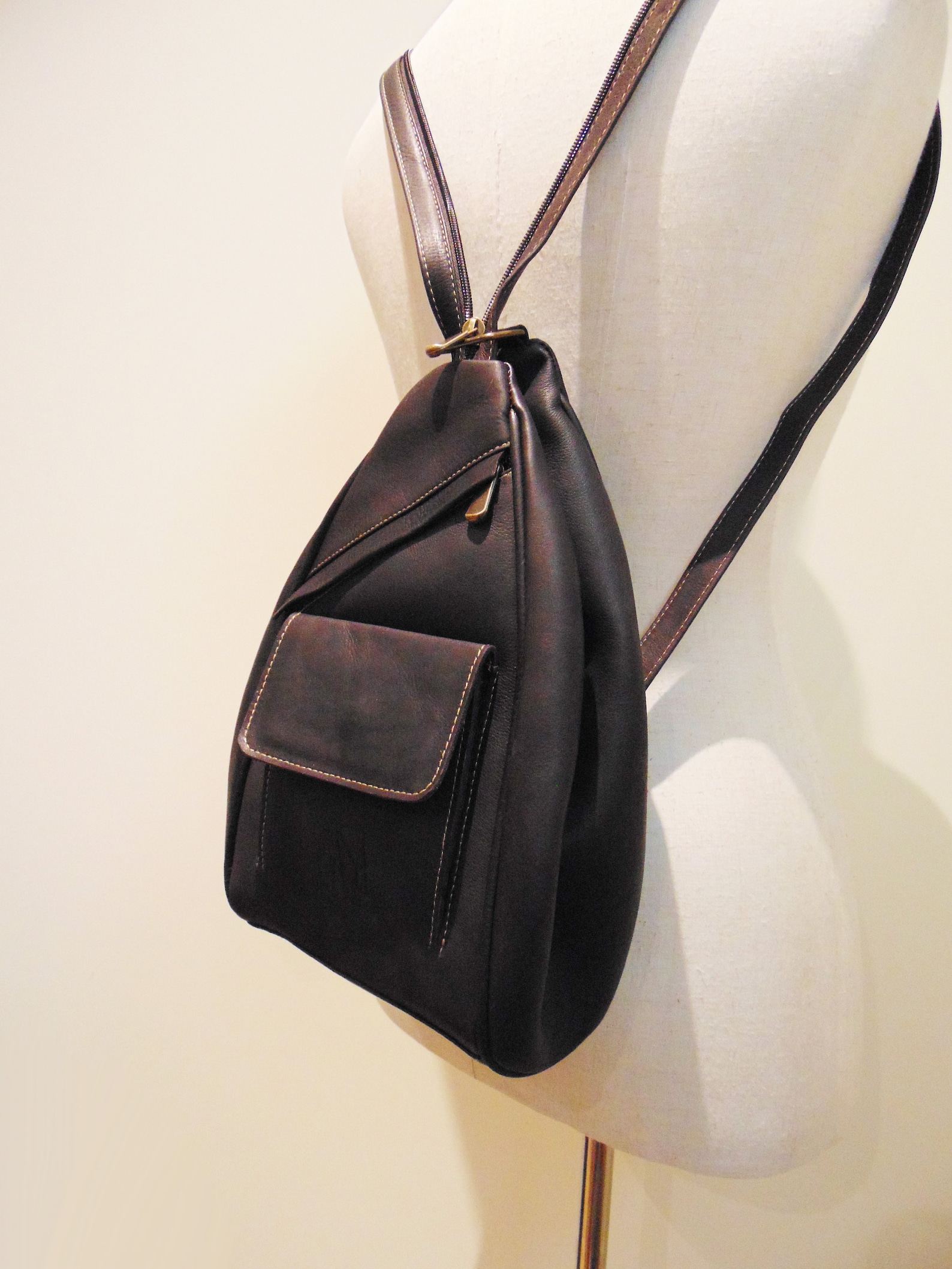 Small BROWN GENUINE LEATHER Backpack Shoulder Bag by Katz Etsy