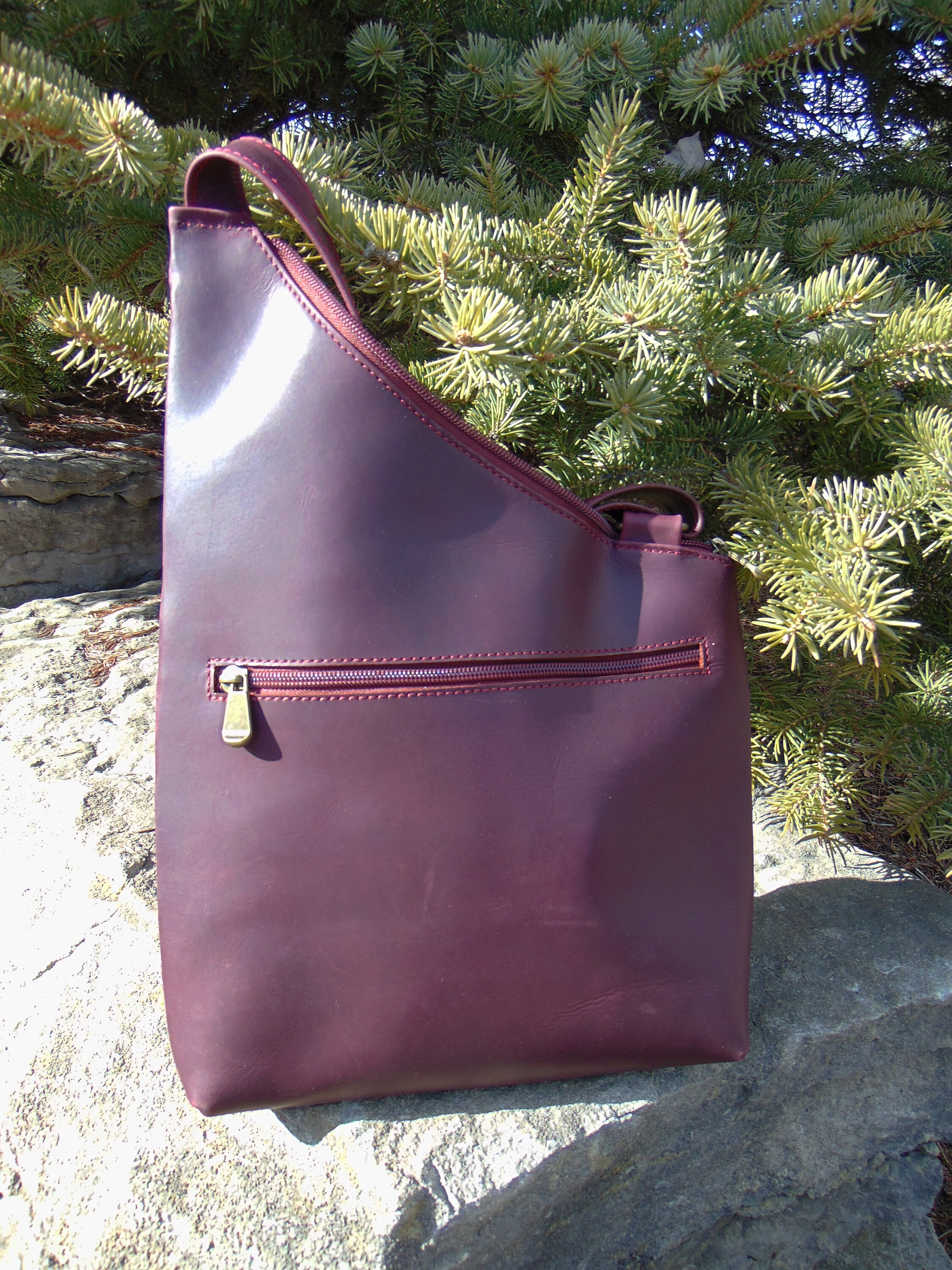 Medium Genuine Leather Crossbody Bag Aubergine Eggplant Etsy