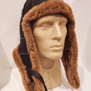 Warm Handmade Sheepskin Shearling Real Leather Fur Aviator Hat Unisex ...