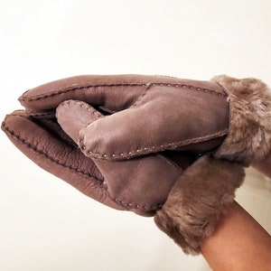 Handgefertigte Schaffell Shearling Handschuhe: Warme Winterhandschuhe für Damen