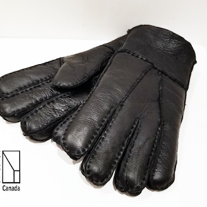 Warm Black Sheepskin Shearling Gloves for Men by Katz Leather Canada - Sizes S M L Men