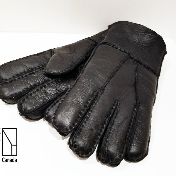 Gants chauds en peau de mouton noir pour hommes par Katz Leather Canada - Tailles S M L XL Hommes