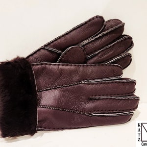 Warm Women Purple Sheepskin Shearling Gloves Handmade size S-M-L for women by Katz Leather