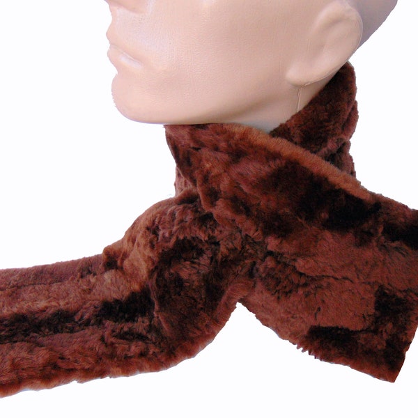 NEW! Shiny Maroon Burgundy Sheepskin Scarf for Winter. WARM SOFT scarf Unisex Real Leather Shearling Lambskin Fur by Katz Leather - Ben Katz