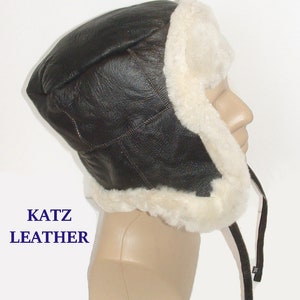 NEW! Warm Handmade Sheepskin Shearling Trapper HAT Real Leather Fur Aviator Hat Men Women Unisex Sheepskin Russian Bomber Pilot Aviator Hat