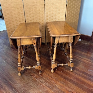 Ethan Allen Maple Drop Leaf Side Tables: Mid-Century Modern Set