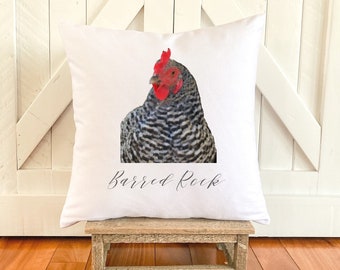 Barred Rock Pillow * Barred Plymouth Rock * Chicken Pillow * Chicken Gift * Backyard Chickens * Chicken Breeds * Chicken Art * Chicken Decor