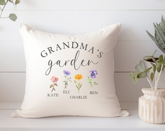 Regalo de almohada de flor de nacimiento * Regalo personalizado para la abuela Nana abuela * Regalo personalizado del Día de la Madre de la flor de nacimiento * Regalo para mamá de los niños