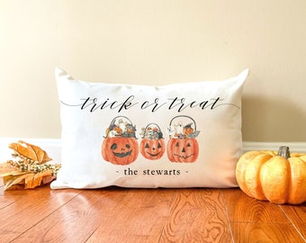 Trick Or Treat Personalized Pillow * Halloween Decorative Pillow * Fall Pilllow * Halloween Gift * Halloween Housewarming * Halloween Lumbar