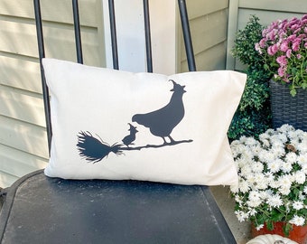 Halloween Chicken Witch Pillow * 12x18 Pillow * Farmhouse Halloween * Chicken Gift * Chicken Decor * Autumn Chicken Decor * Farmhouse