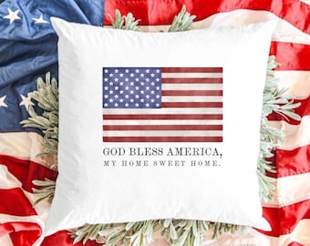 God Bless America Pillow * Patriotic Decorative Pillow * 4th Of July Decor * Memorial Day * Summer Decor * Rustic Flag * Vintage Flag Decor