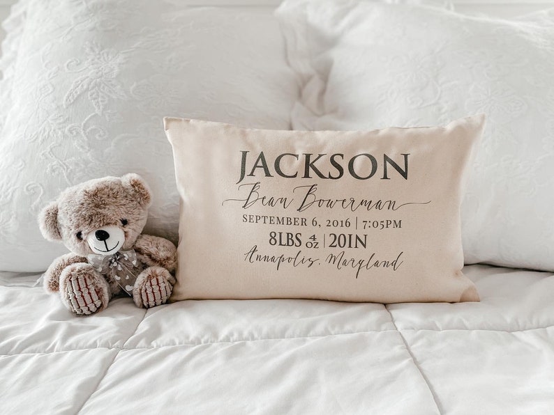 Birth Announcement Pillow Cover, Nursery Decor, Baby Shower Gift, Birth Stats, Baby Name, Baby Gift, New Baby, Baby Boy Gift, Baby Girl Gift image 2