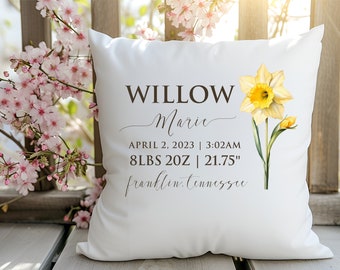 Birth Flower Baby Stats Pillow * Personalized Gift for New Baby * Nursery Decor, Baby Shower Gift, Birth Stats, Baby Name, Baby Gift