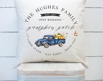 PERSONALIZED Pumpkin Patch Pillow * 17x17 * Vintage Truck * Fall Pillow Cover * Family Pumpkin Patch * Custom Fall Pillow * Farmhouse Fall