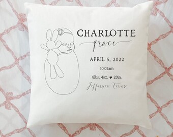 Newborn Personalized Pillow * Newborn Illustration * Baby Girl Baby Boy Gift * Birth Stats Pillow * Birth Stats Gift * Baby Portrait