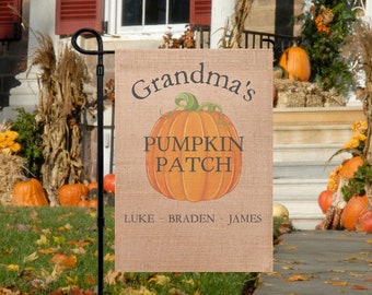 CUSTOM Pumpkin Patch Garden Flag - Grandma's Pumpkin Patch - Gift for Mom - Gift for Grandmom - Fall Porch Decor - Fall Garden Decor