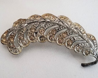 Vintage Rhinestone Feather Brooch