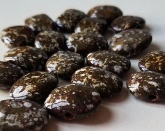 Kazuri Beads - Shale Bead Mix 08, 10 pieces - Olive Speckled Beads, Organic Beads, Fair Trade Beads, African Beads, Ceramic Beads