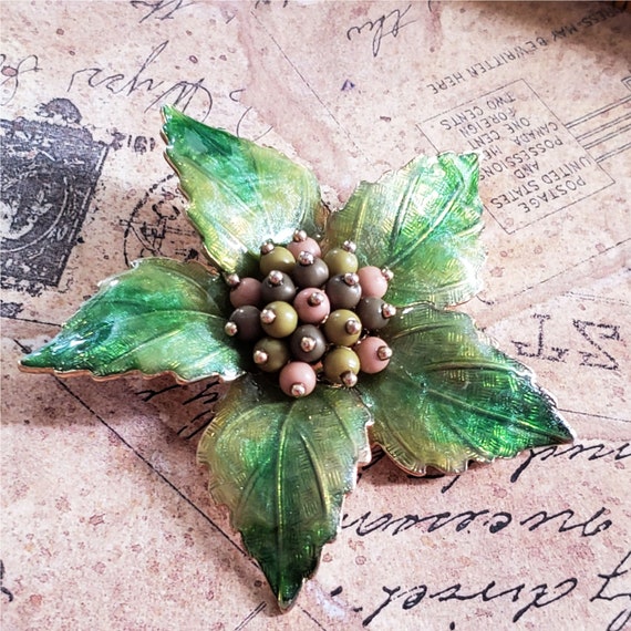 Vintage LIZ CLAIBORNE Signed Green Enamel Floral … - image 4